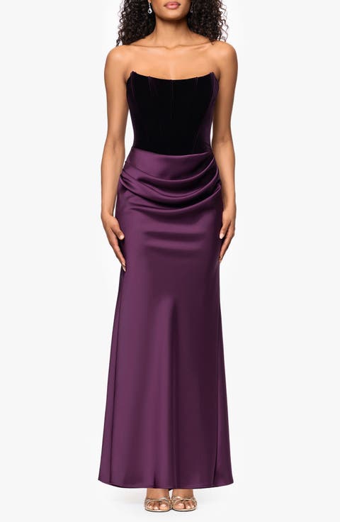Strapless Velvet & Satin Dress