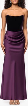 Betsy & Adam Strapless Velvet & Satin Dress