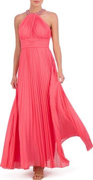 Eliza J Crystal Detail Pleated Gown