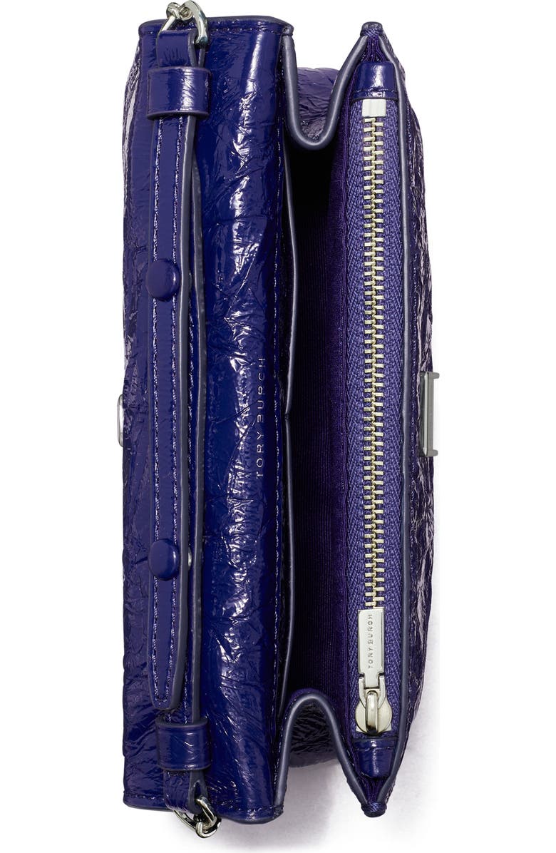 Tory Burch Kira Distressed Mini Top Handle Wallet on a Chain, Alternate, color, Ballpoint Blue