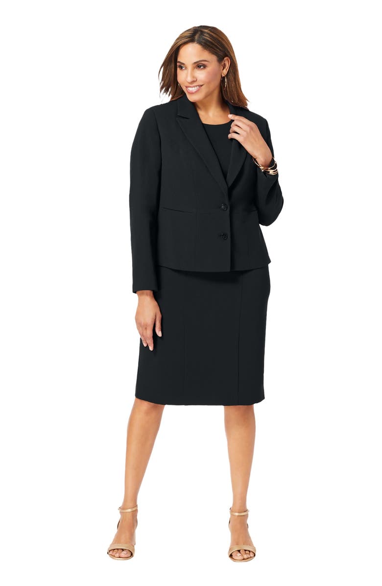 Jessica London 2-Piece Stretch Crepe Single-Breasted Jacket Dress, Main, color, Black