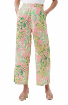 Aralia Palm Print Cotton Wide Leg Pants