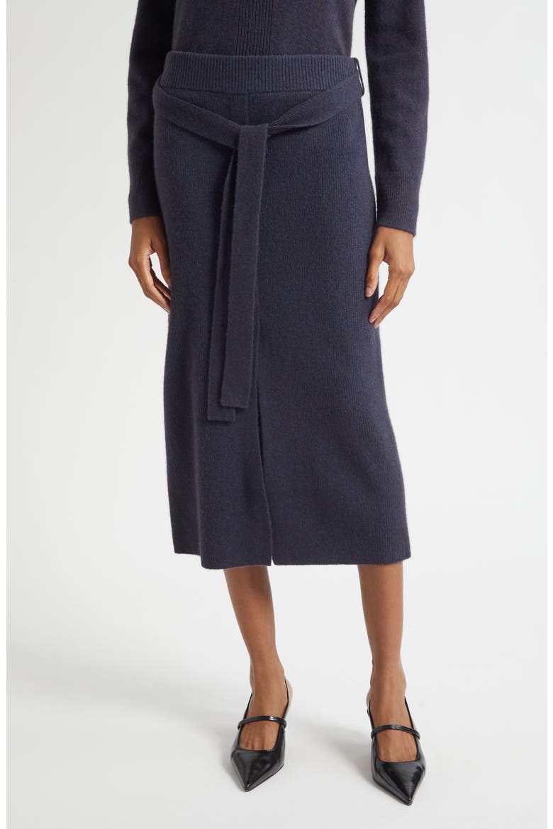 Tie Waist Wool Midi Skirt, Main, color, SOLID MEDIUM BLUE