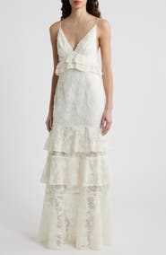 Black Halo Eris Floral Lace Tiered Gown