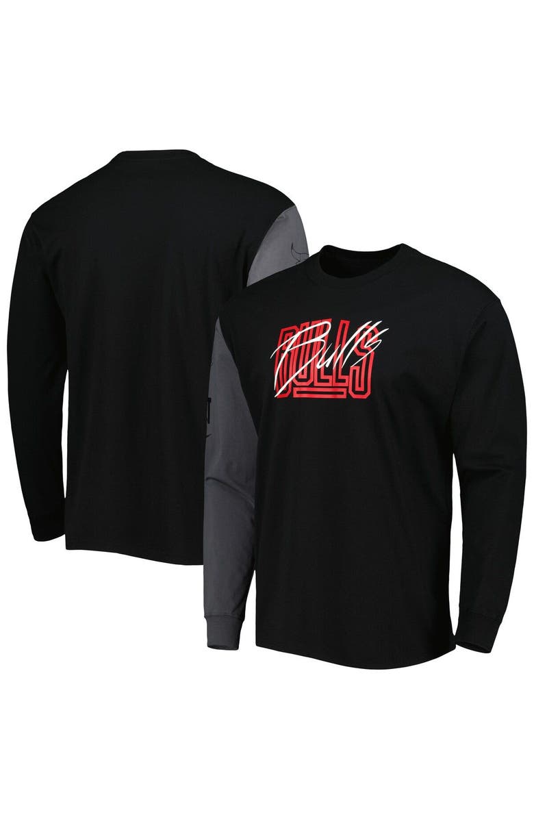 Nike Men's Nike Black Chicago Bulls Courtside Versus Flight MAX90 Long Sleeve T-Shirt, Main, color, Black