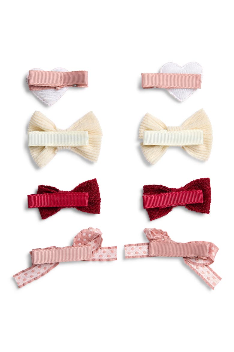 Kids' 8-Pack Bow & Heart Hair Clips, Alternate, color, BURGUNDY