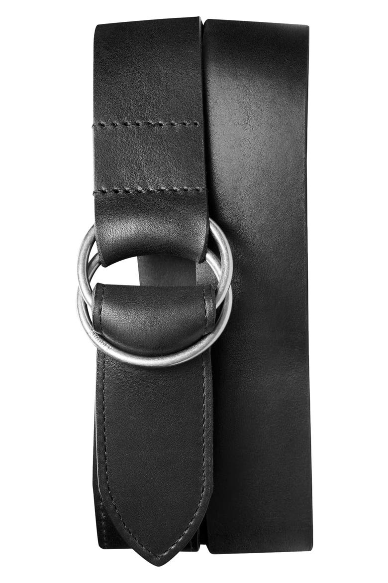 Double Ring Leather Belt, Main, color, BLACK
