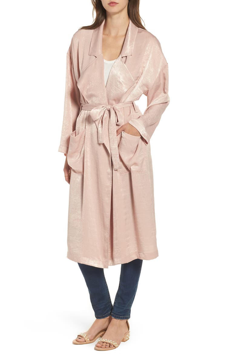Satin Trench Coat, Alternate, color, PINK ADOBE