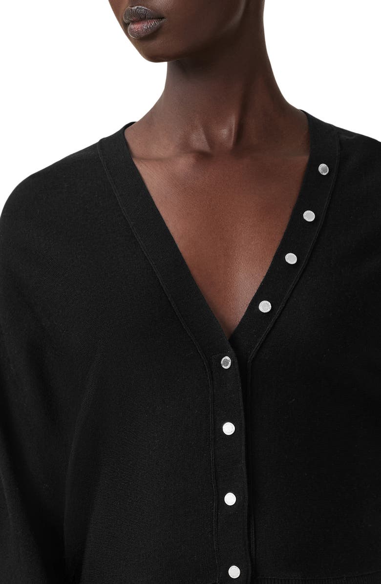 AllSaints Honor V Merino Wool Cardigan, Alternate, color, Black