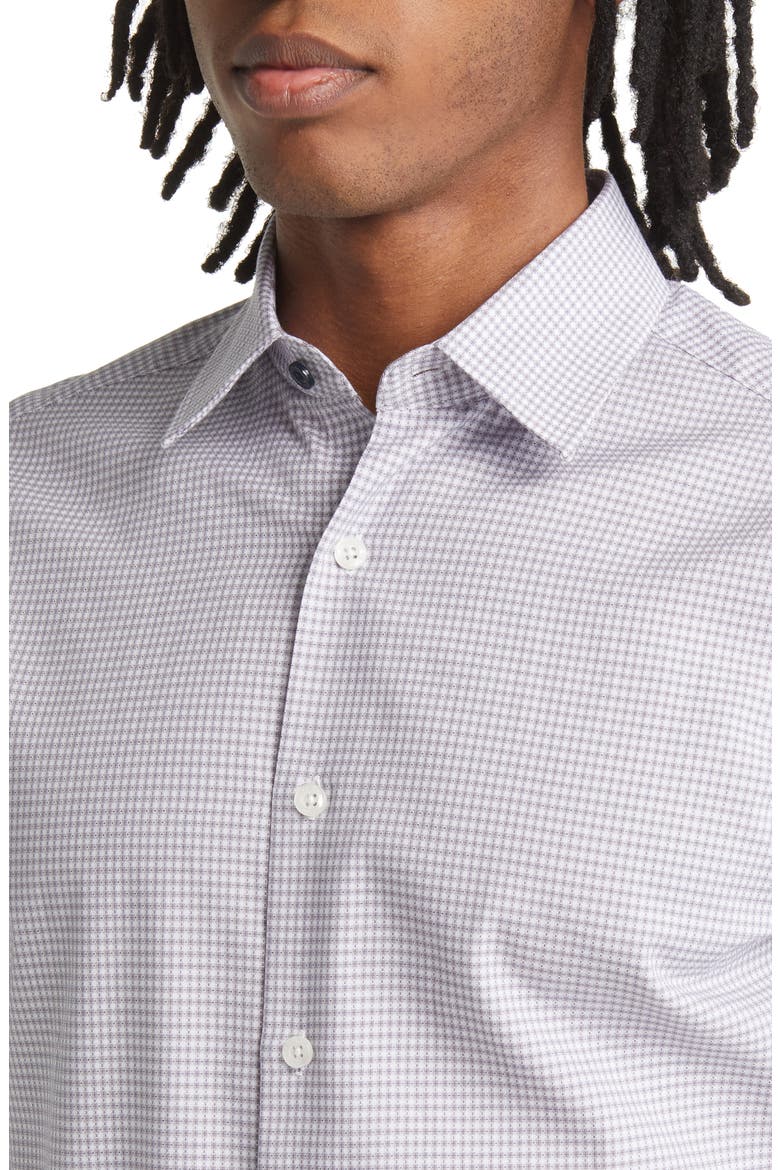 Tailored Fit Box Check Dress Shirt, Alternate, color, GREY