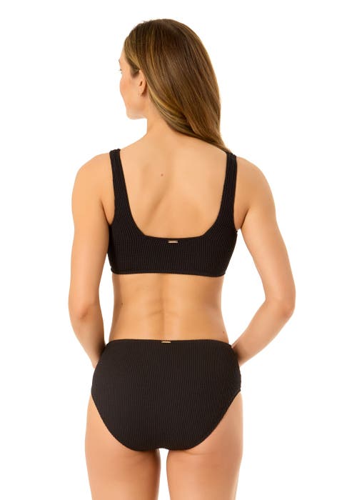 Anne Cole Live In Color Textured Classic Square Neck Bralette Bikini Swim Top In Black