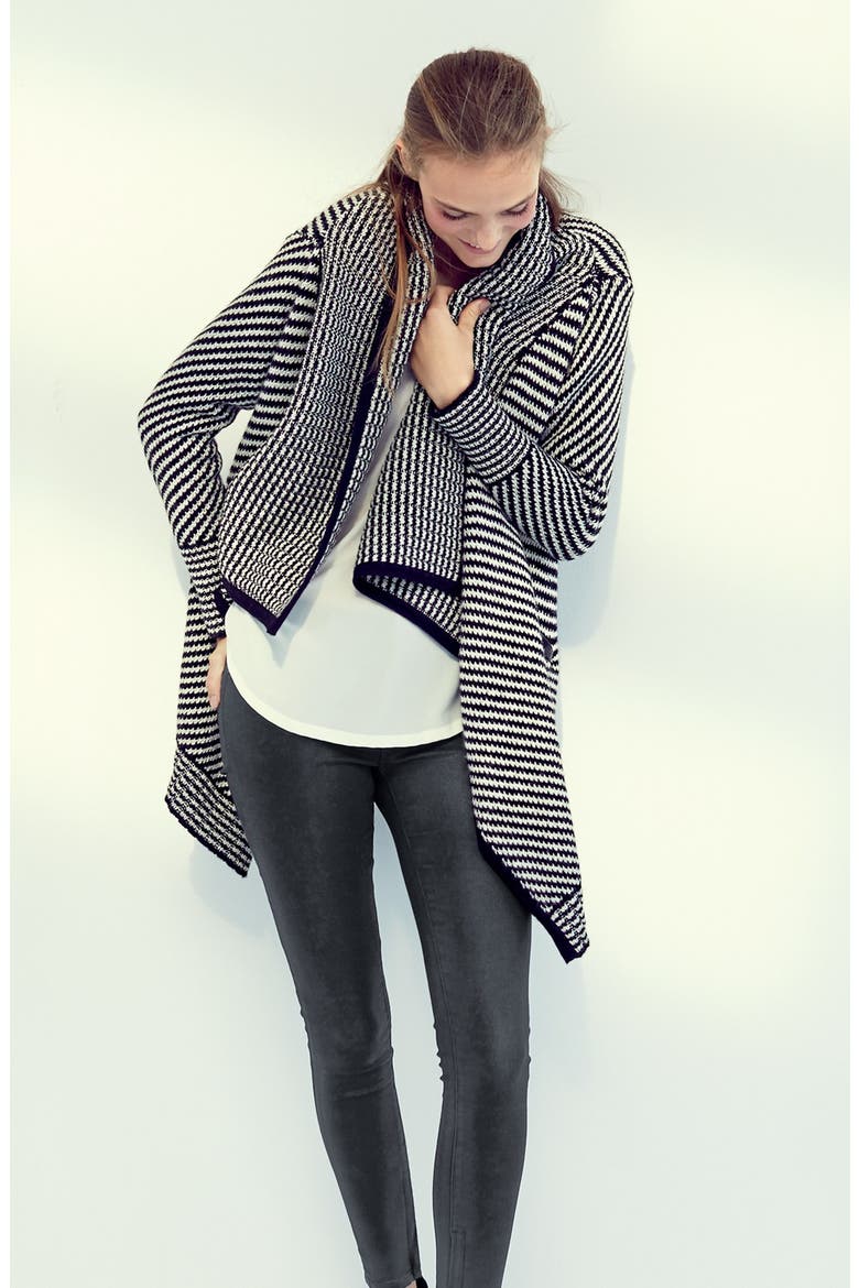 'Mathisa' Open Front Wool & Cashmere Cardigan, Alternate, color, CAVIAR STRIPE