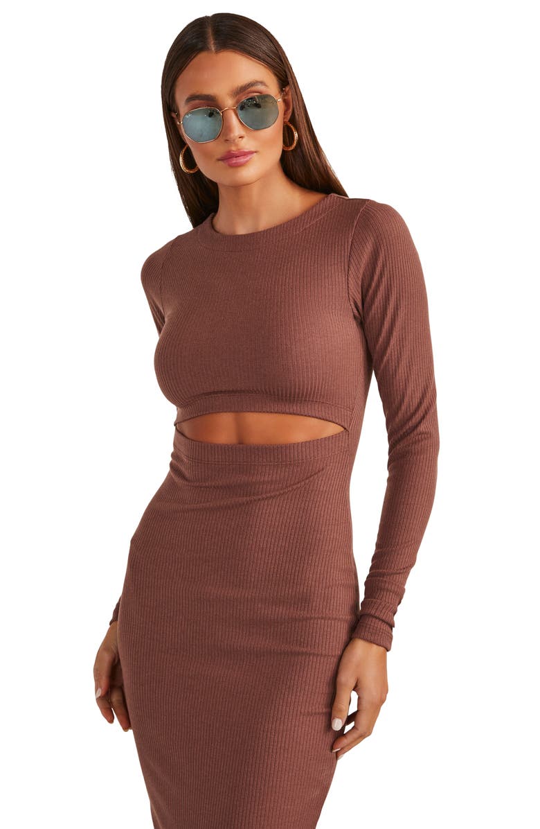 VICI Collection Body Language Cutout Waist Long Sleeve Rib Dress, Alternate, color, 