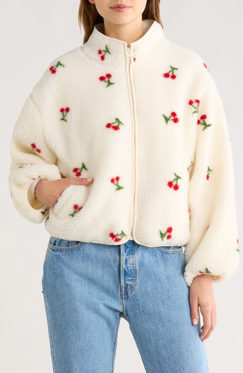 All in Favor Cherry Print High Pile Fleece Jacket, Alternate, color, 