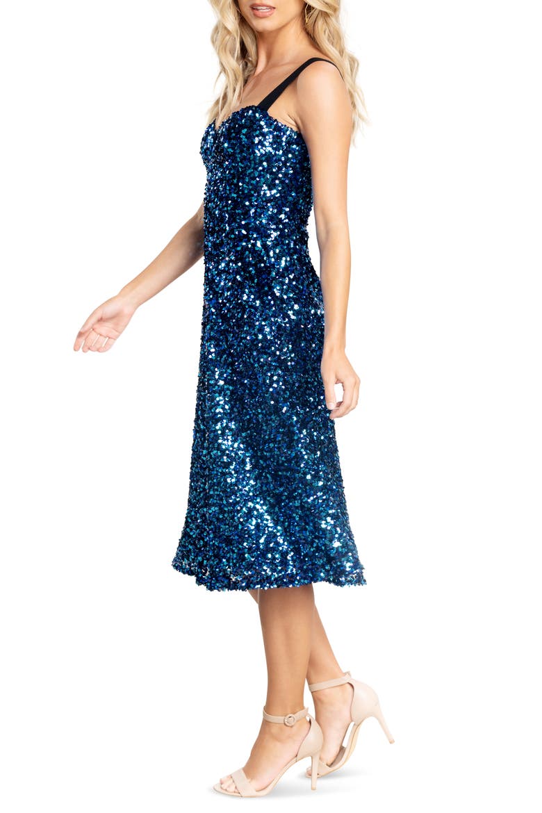 Elena Sequin Fit & Flare Dress, Alternate, color, COBALT MULTI
