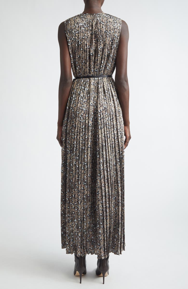 Lafayette 148 New York Leopard Print Accordion Pleat Belted Satin A-Line Dress, Alternate, color, Brownstone Multi
