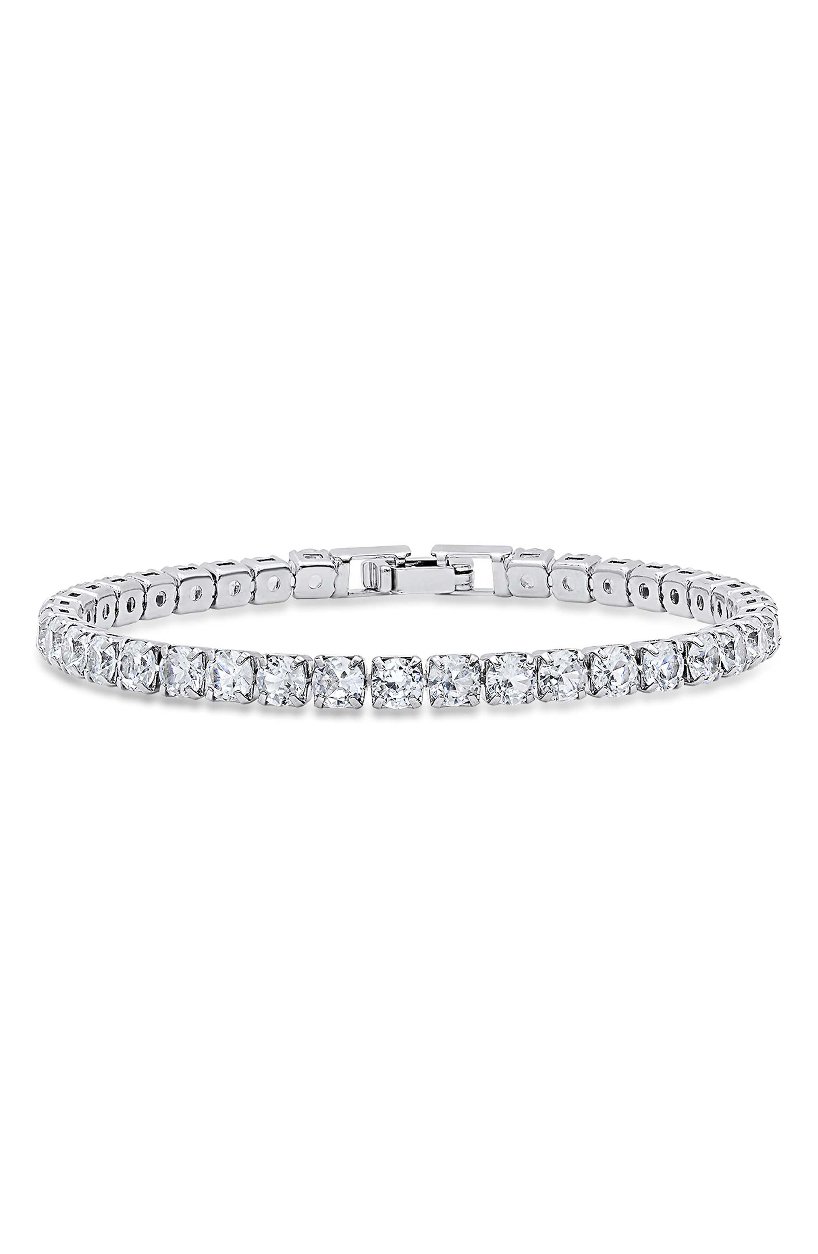 18k White Gold Plated Blue Crystal Tennis Bracelet