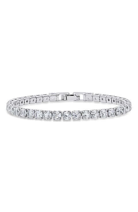 18k White Gold Plated Blue Crystal Tennis Bracelet