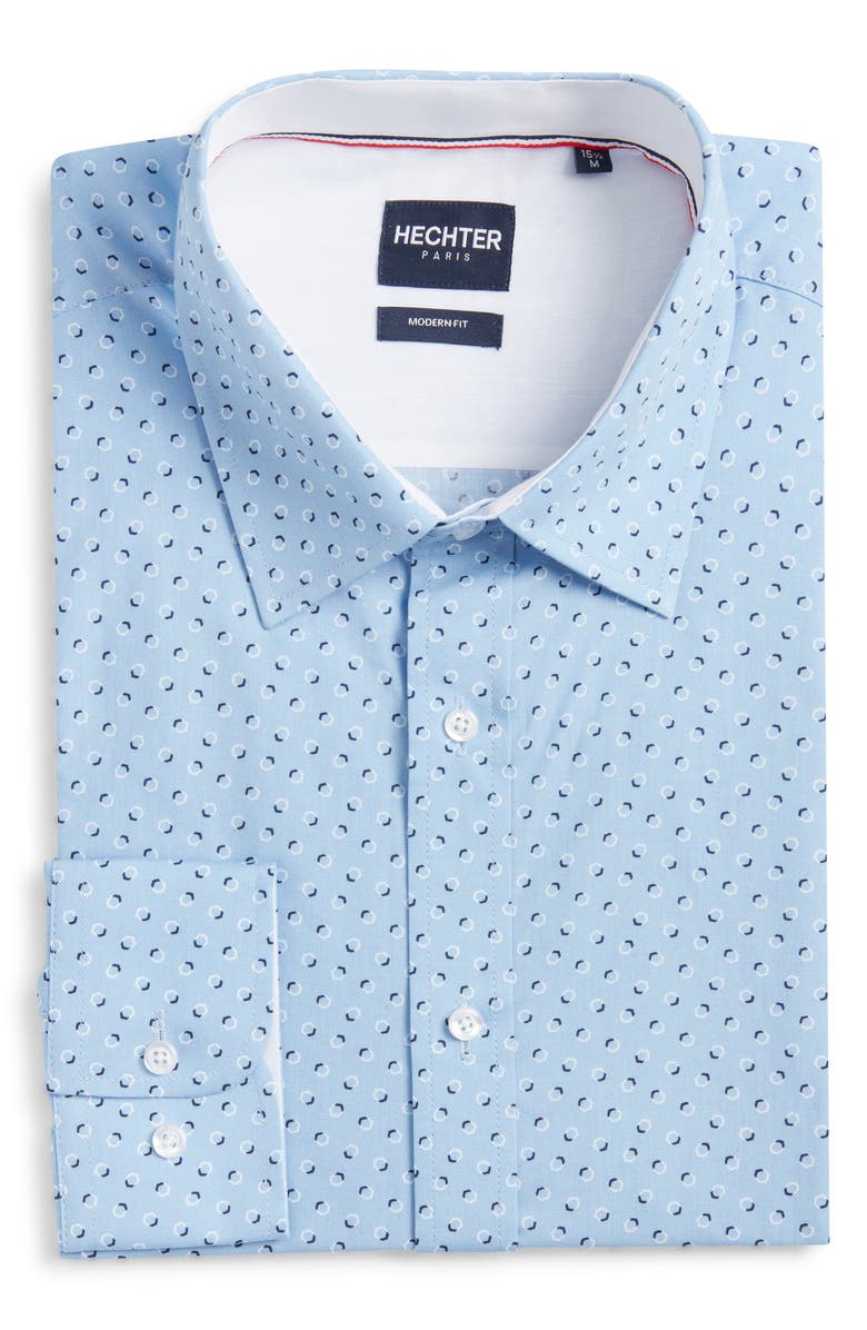 DANIEL HECHTER Paris Modern Fit Blue Geometric Print Cotton Dress Shirt, Alternate, color,