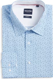 DANIEL HECHTER Paris Modern Fit Blue Geometric Print Cotton Dress Shirt