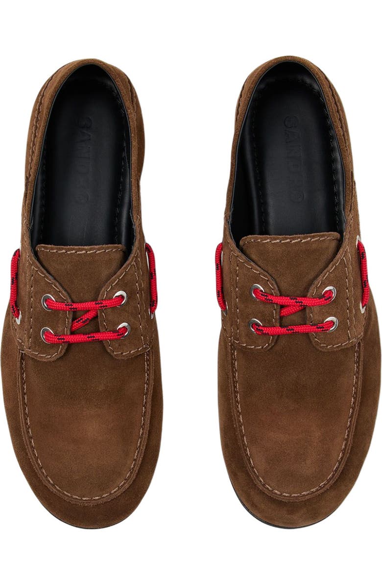 SANDRO Suede lace-up boat shoes, Alternate, color, Brown