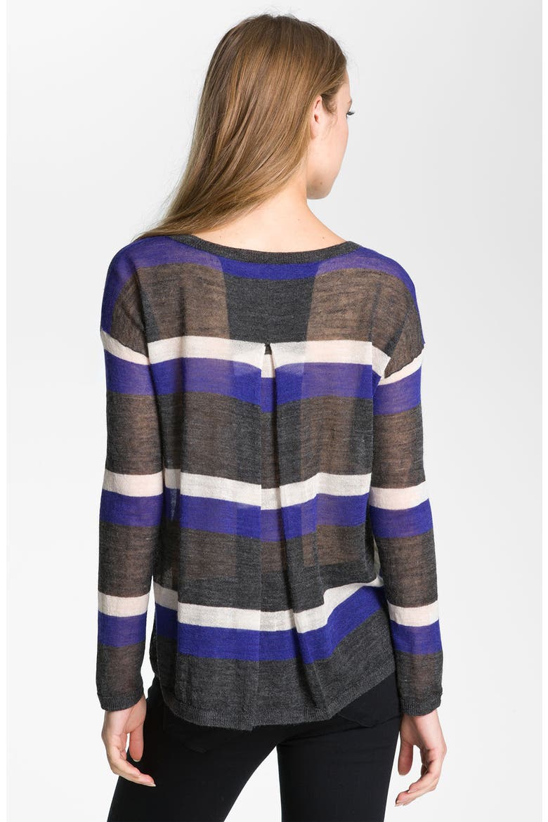 'Rosalie' Stripe Sheer Sweater, Alternate, color, HEATHER CHARCOAL/ BLUE