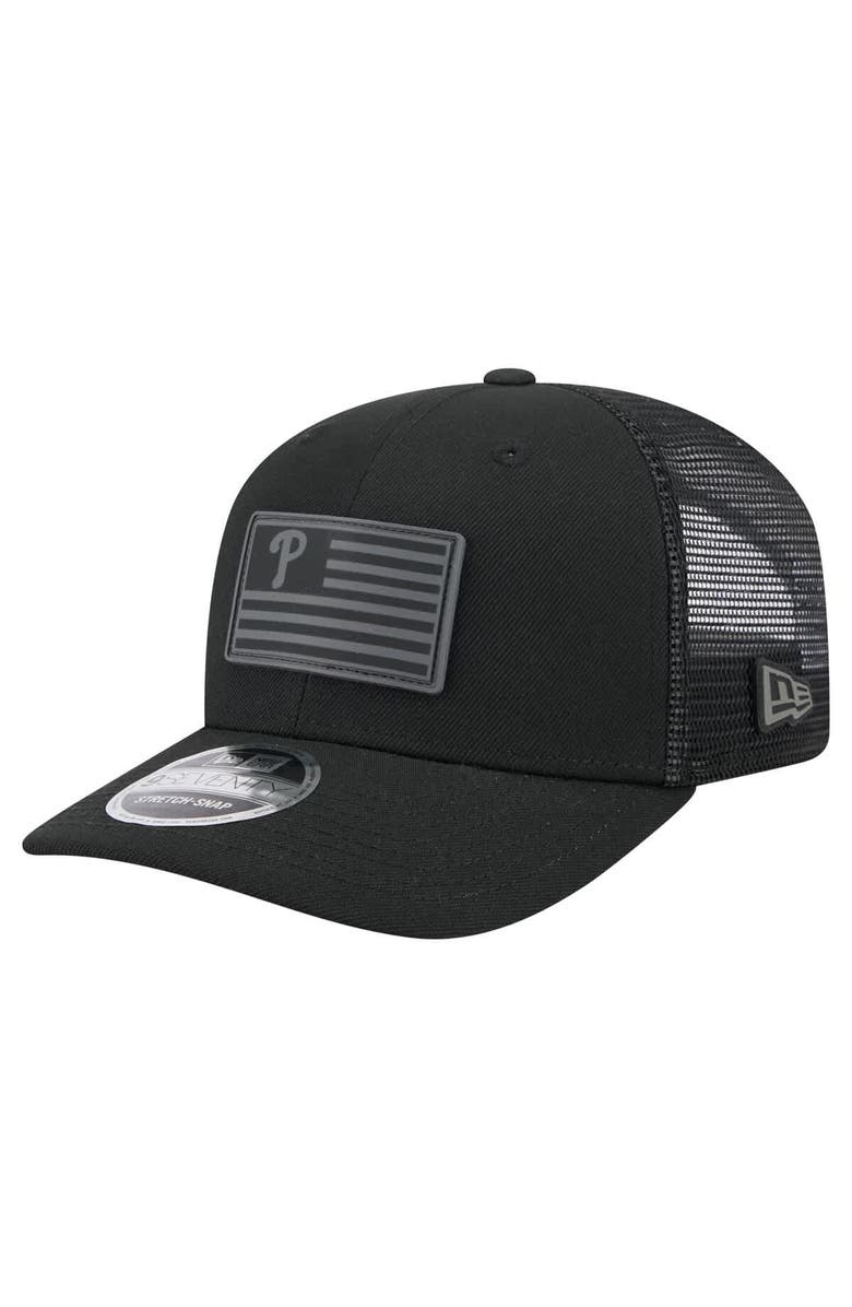 New Era Men's New Era Black Philadelphia Phillies Tonal Flag 9SEVENTY Stretch-Snap Hat, Main, color, 