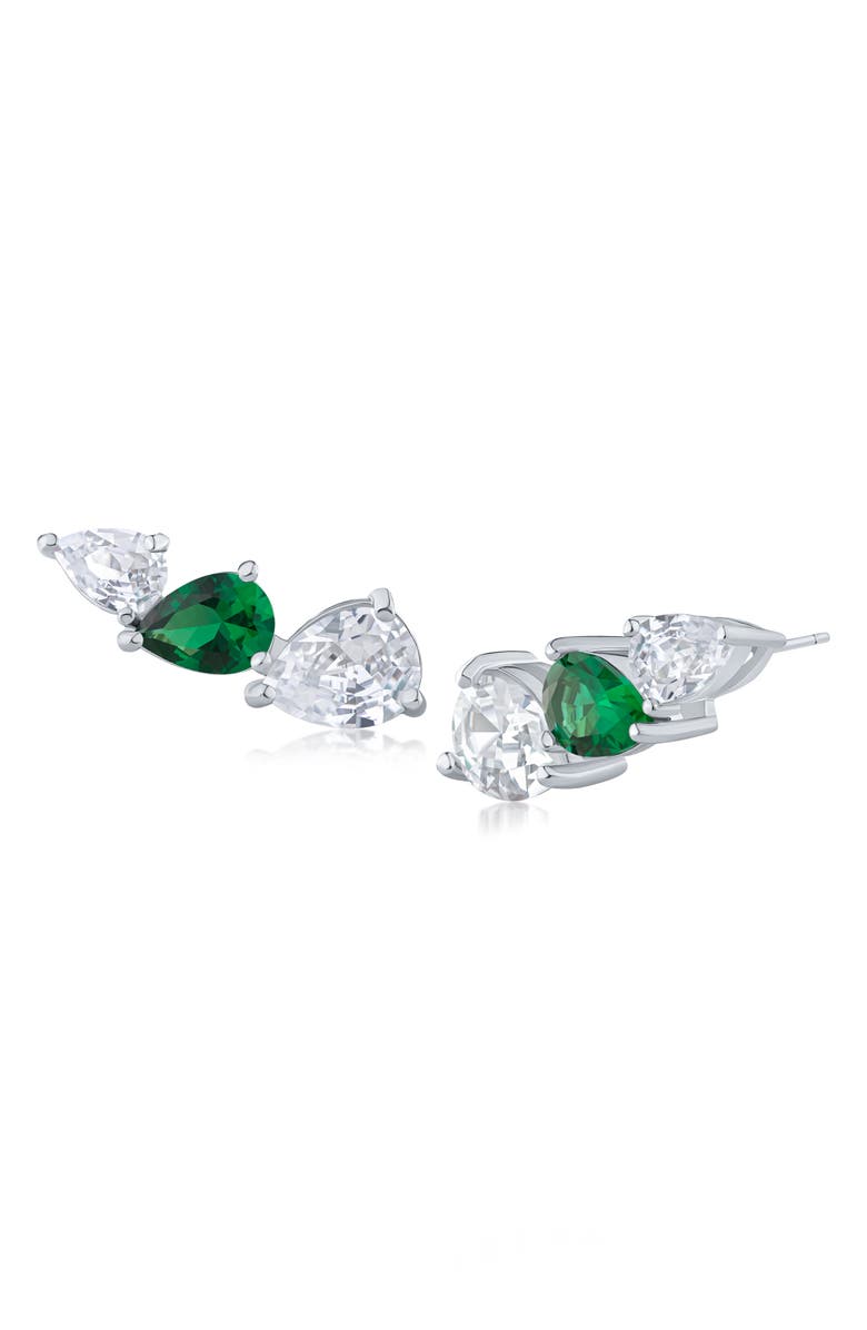 CZ by Kenneth Jay Lane Triple Cubic Zirconia Pear Micro Ear Crawlers, Main, color, Green/ Silver