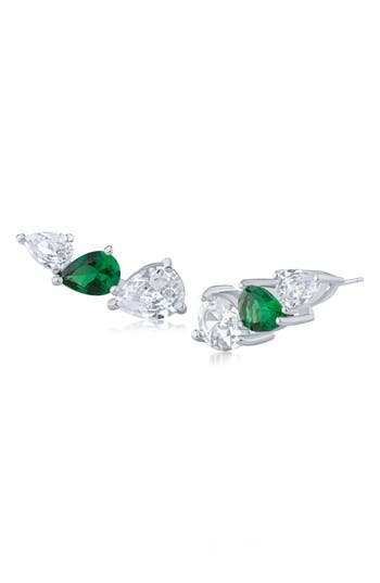 Cz By Kenneth Jay Lane Triple Cubic Zirconia Pear Micro Ear Crawlers In Multi