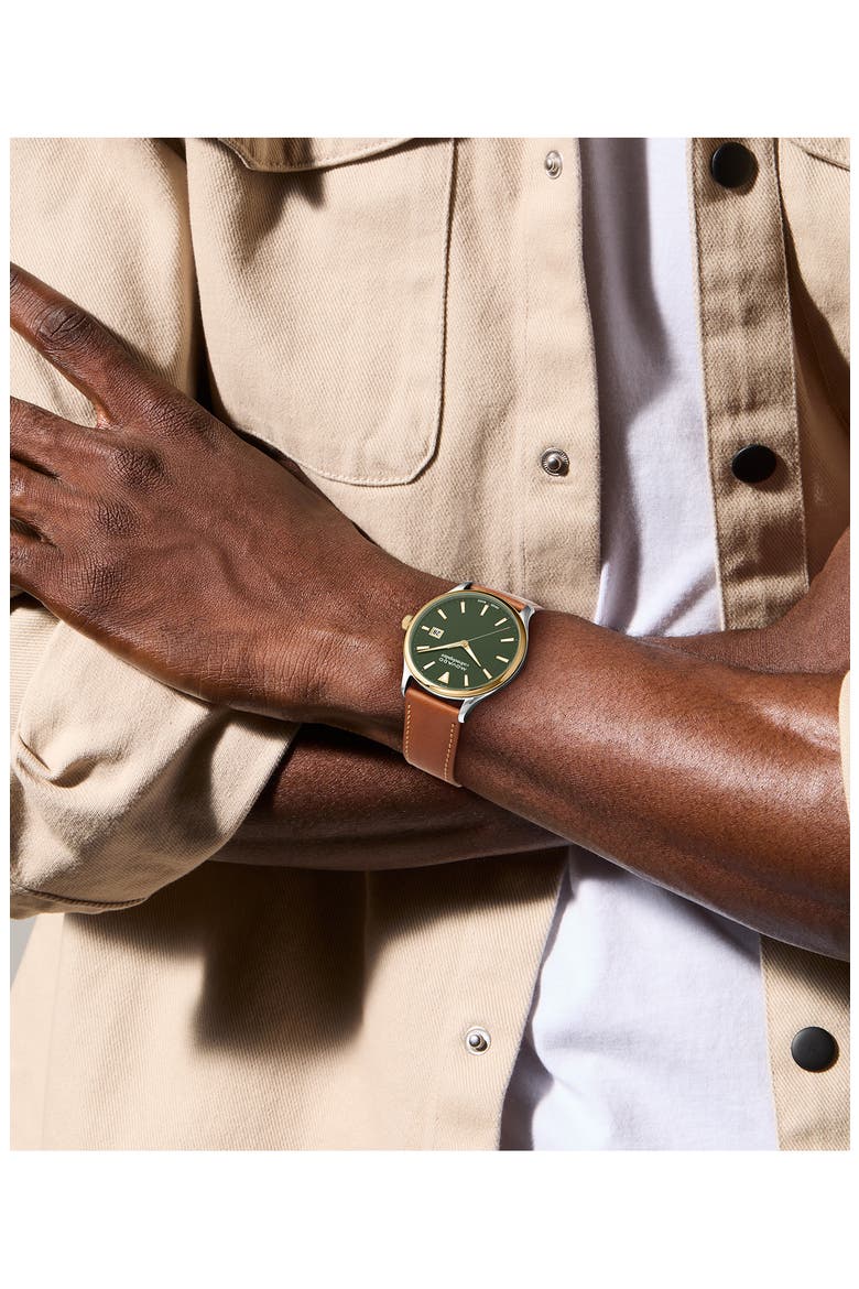 Heritage Calendoplan Leather Strap Watch, 40mm, Alternate, color, GREEN