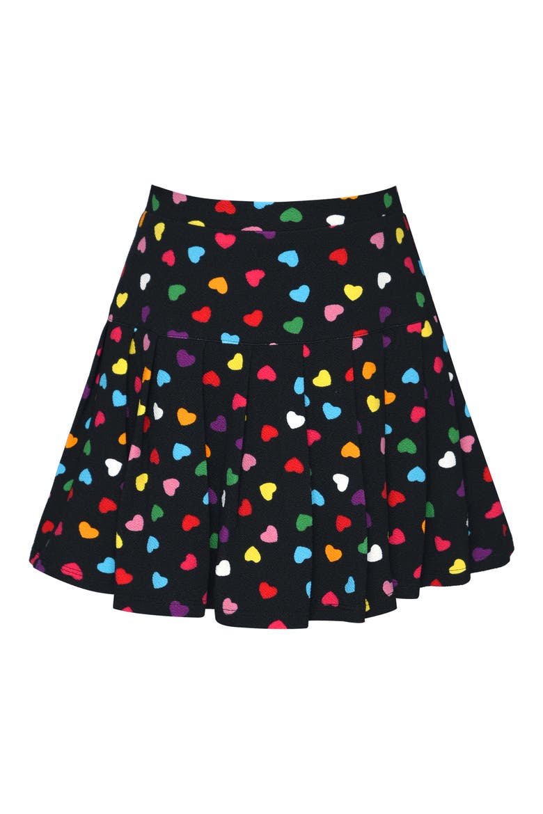 Kids' Heart Pleated A-Line Skort, Main, color, BLACK MULTI HEART