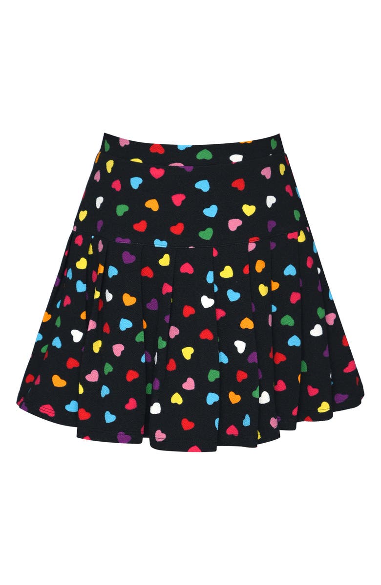 Truly Me Kids' Heart Pleated A-Line Skort, Main, color, Black Multi Heart