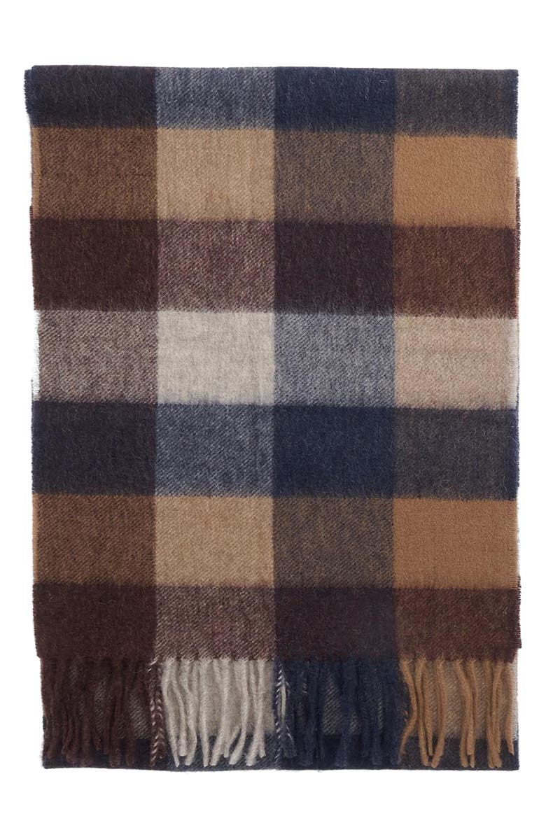 Barbour Tattersall Check Lambswool Fringe Scarf, Main, color, Midnight Oak