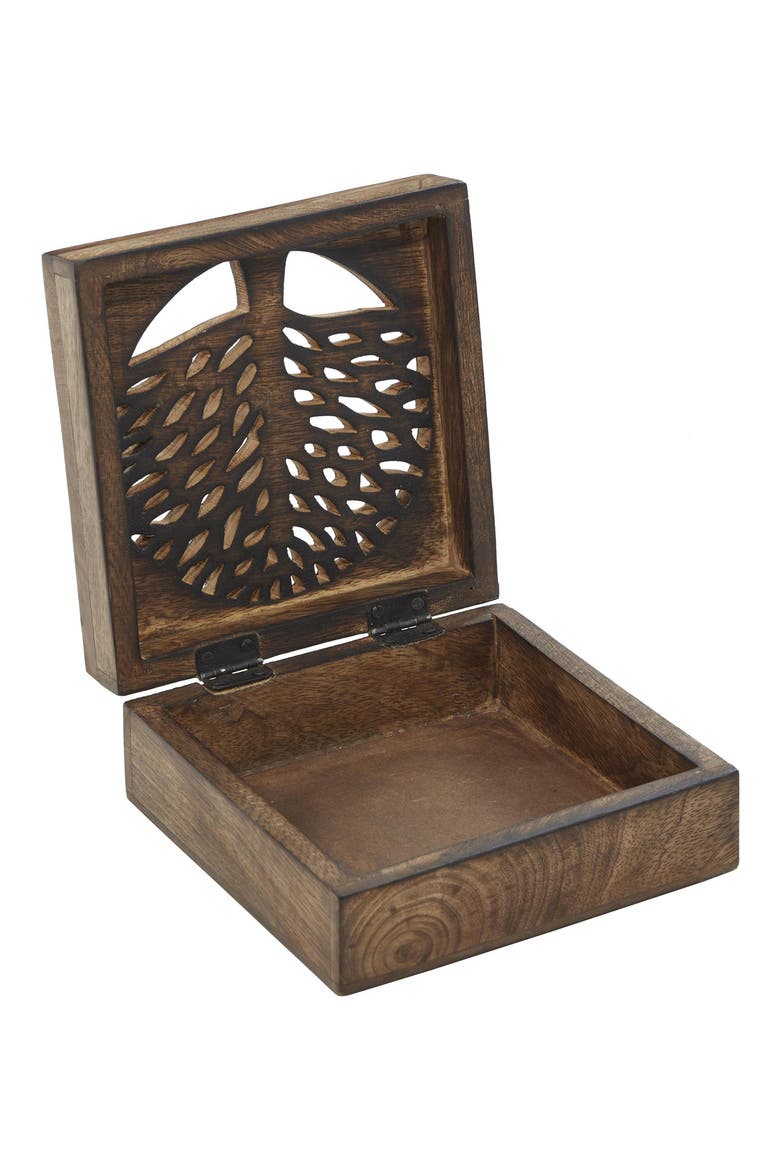 Handmade Wood Tree Set of 3 Storage Boxes, Alternate, color, BROWN