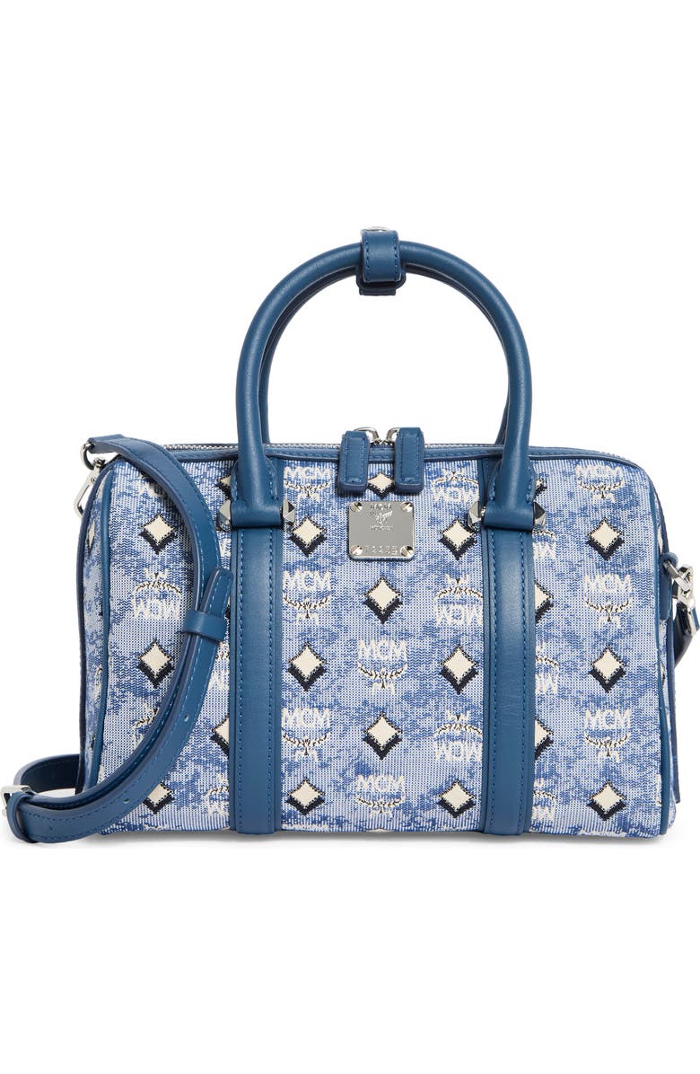 MCM Aren Barrel Bag, Main, color, Blue
