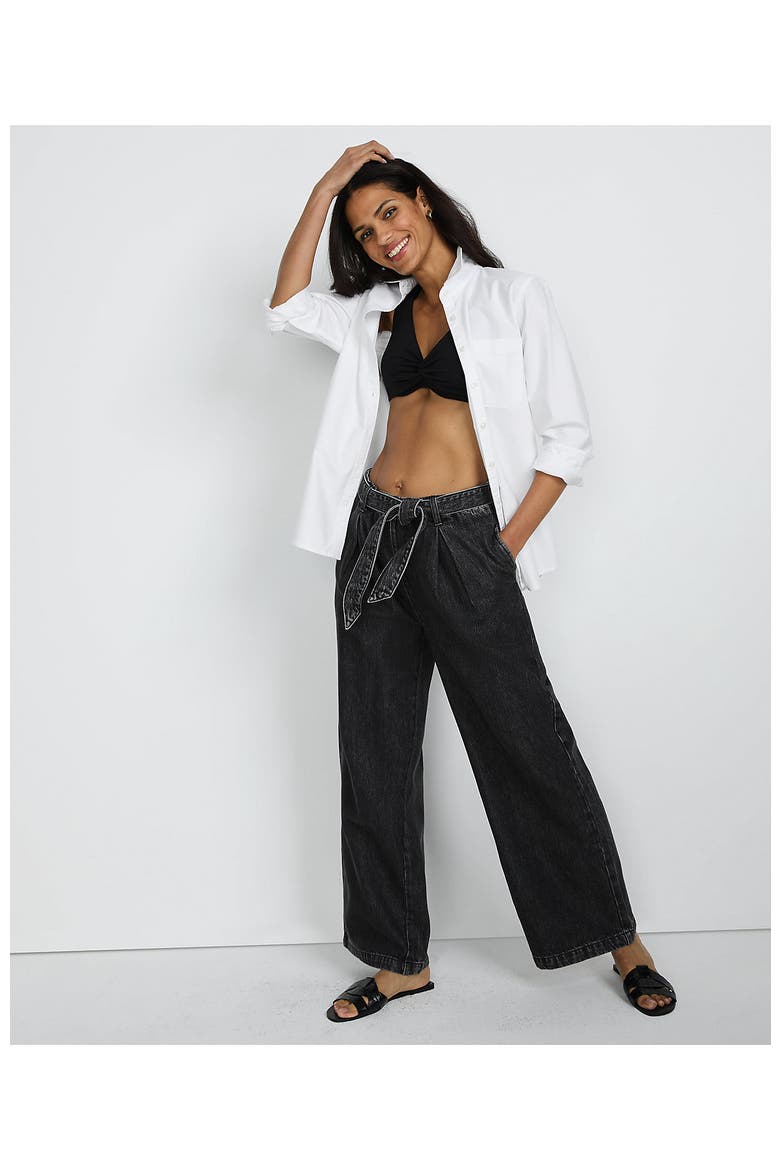 High Ridge Twill Pull On Pleated Wide Leg Pants, Alternate, color, Black Stone Wash