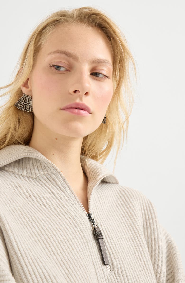 Brunello Cucinelli Cashmere English rib sweater, Alternate, color, Pearl