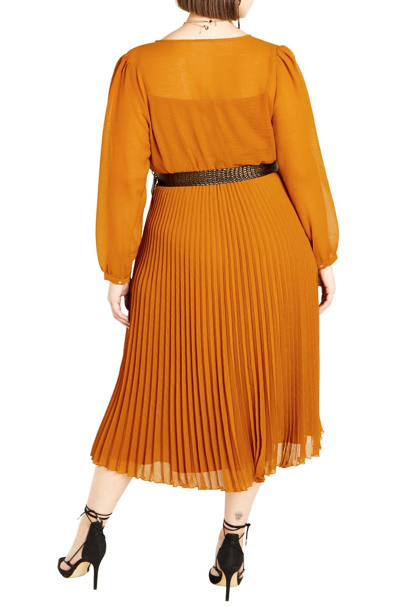 City Chic Precious Pleat Belted Long Sleeve Midi Dress, Alternate, color, 