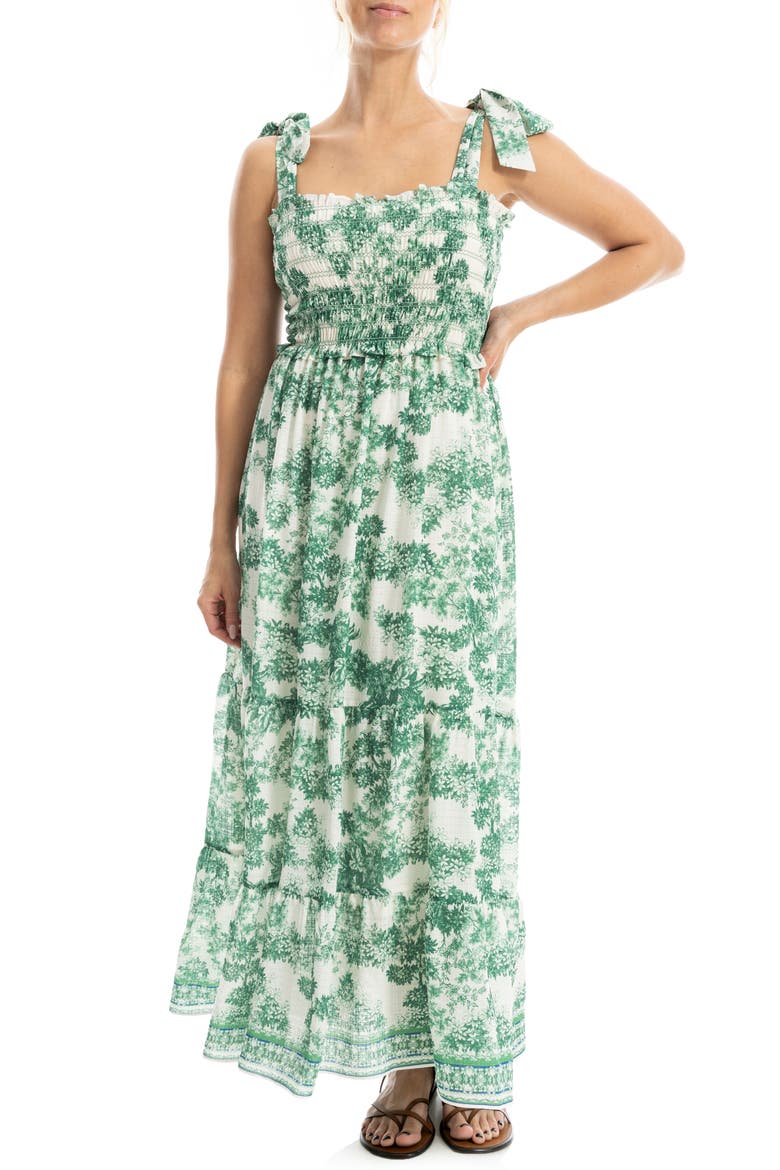 Print Tie Strap Maxi Dress, Alternate, color, CREAM/ MEADOW