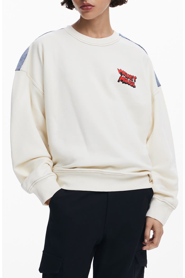 Mickey & Minnie Mixed Media Sweatshirt, Main, color, LIGHT BEIGE