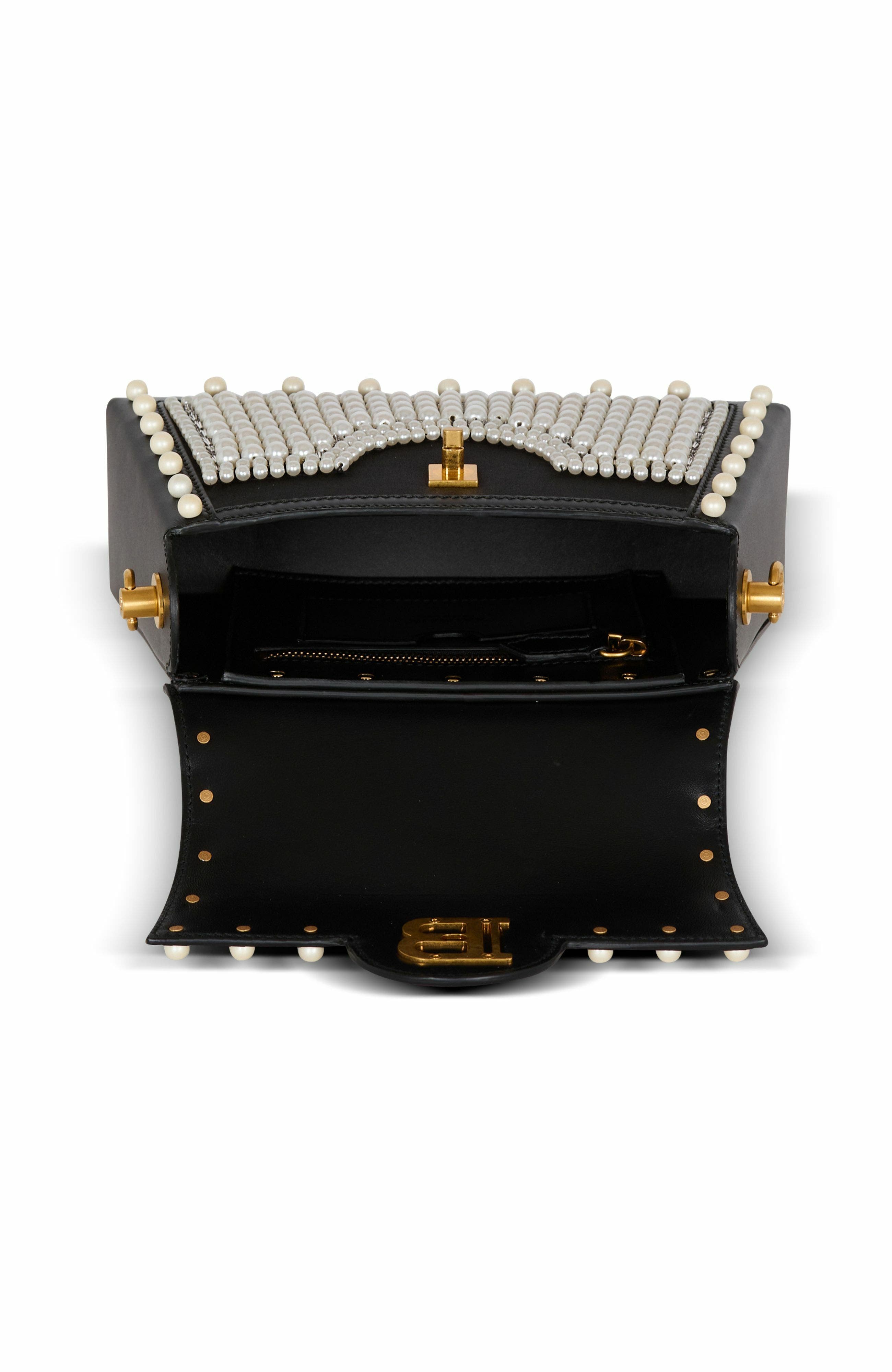 Balmain B-Buzz Dynasty Bag In Leather And Embroidered Satin, Alternate, color, 