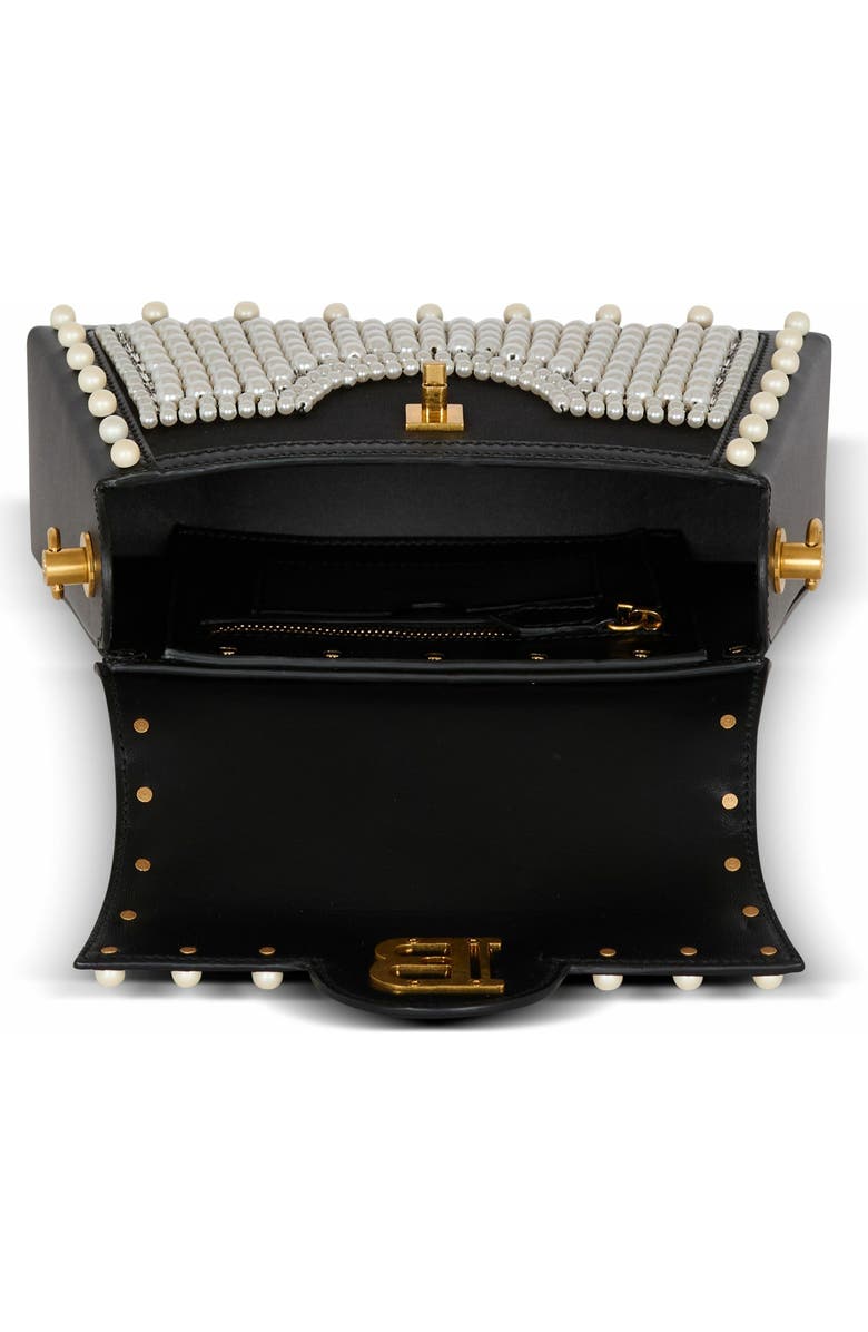 Balmain B-Buzz Dynasty Bag In Leather And Embroidered Satin, Alternate, color, Black