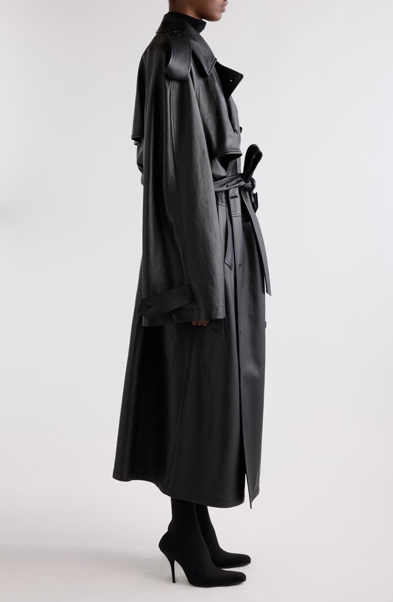 Balenciaga Double Belted Leather Trench Coat, Alternate, color,