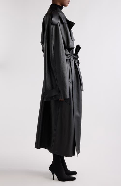 Balenciaga Double Belted Leather Trench Coat In Black
