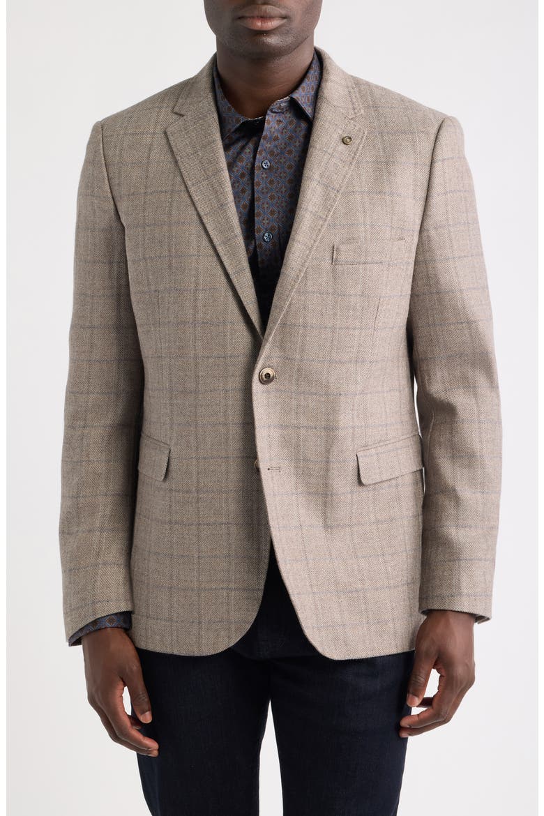 Townsend Plaid Wool Sport Coat, Main, color, TAUPE WINDOWPANE PLAID