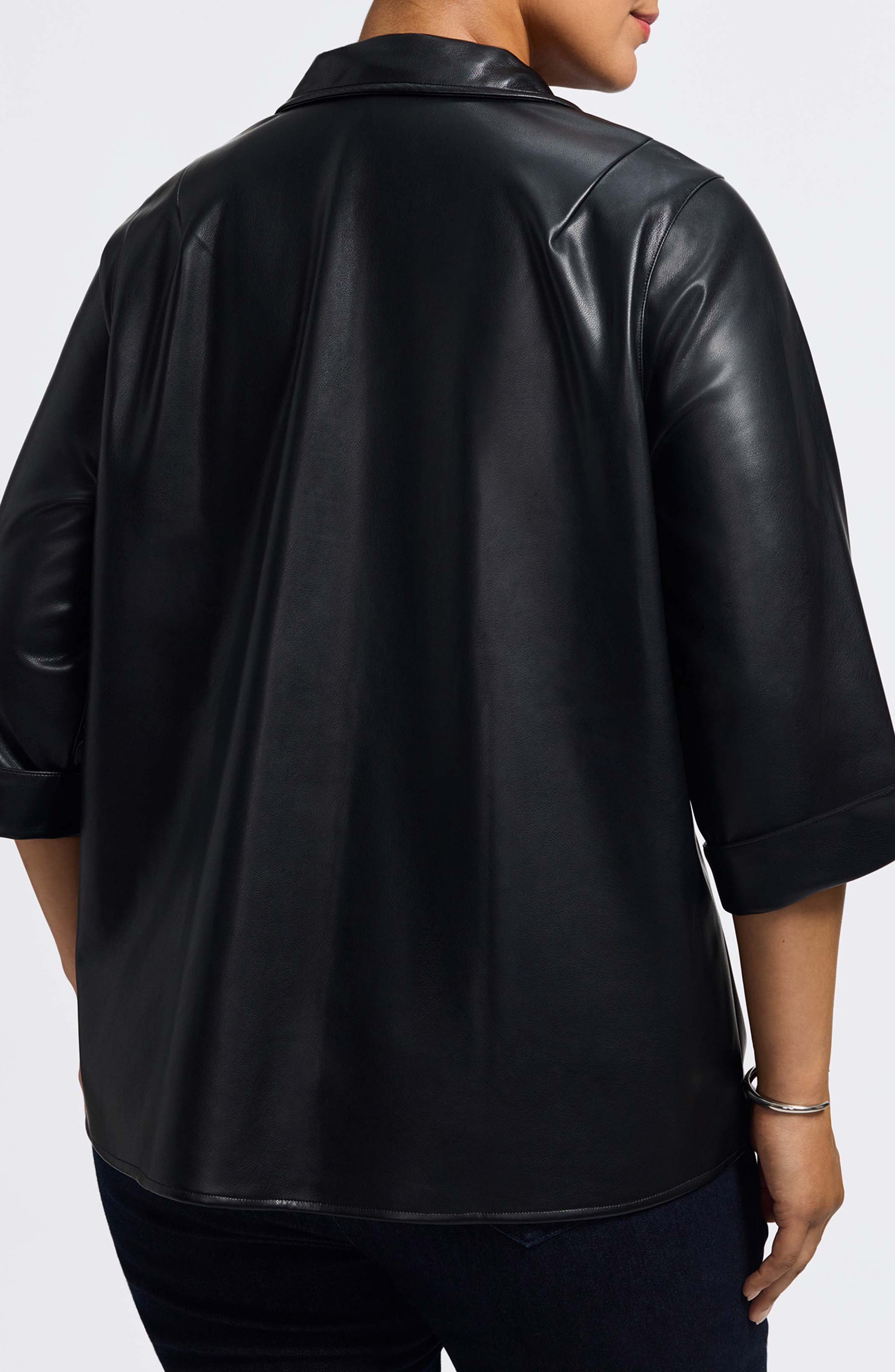 Agnes Faux Leather Long Sleeve Popover Top - image 2