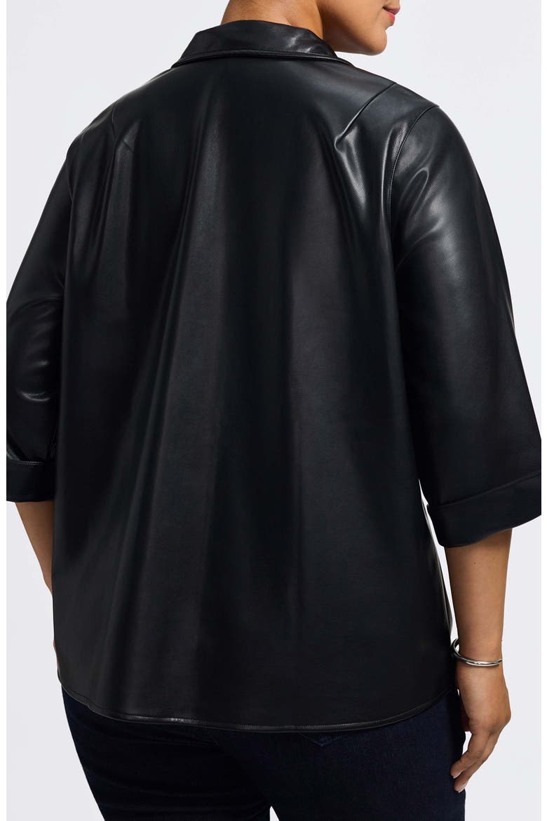 Agnes Faux Leather Long Sleeve Popover Top, Alternate, color, BLACK