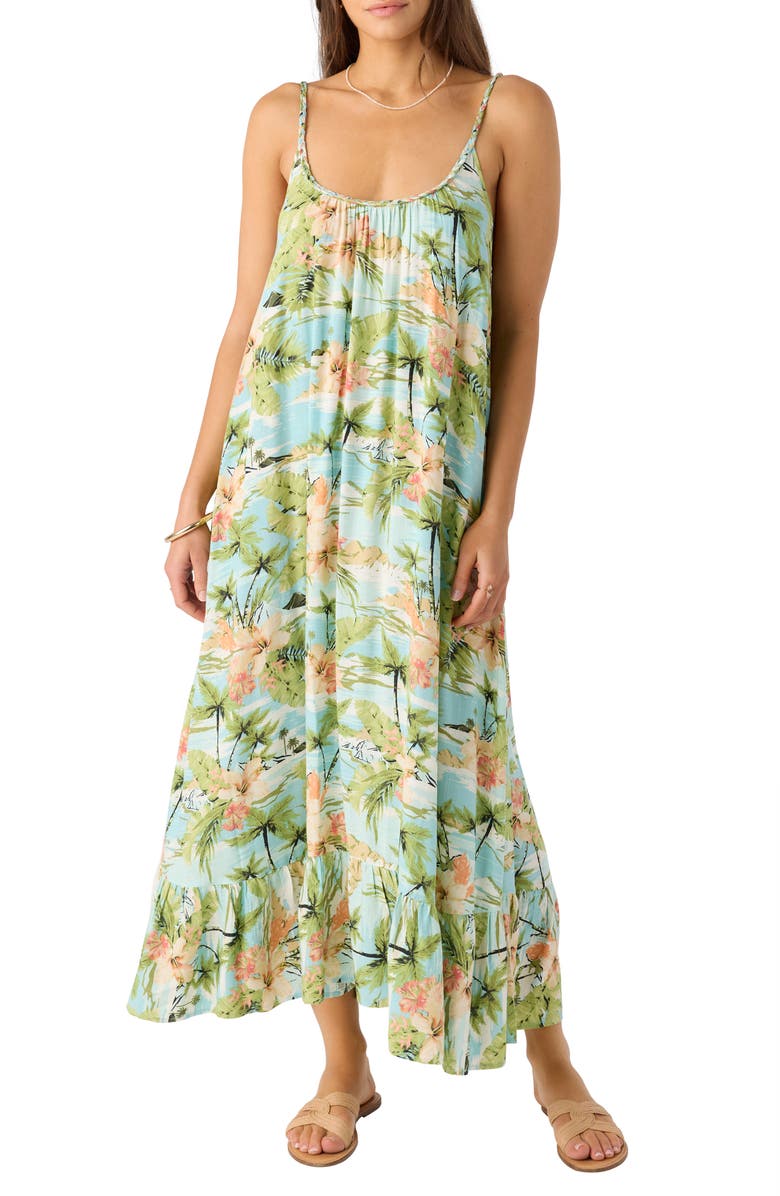 O'Neill Gabriela Beach Print Maxi Sundress, Main, color, Nile Blue