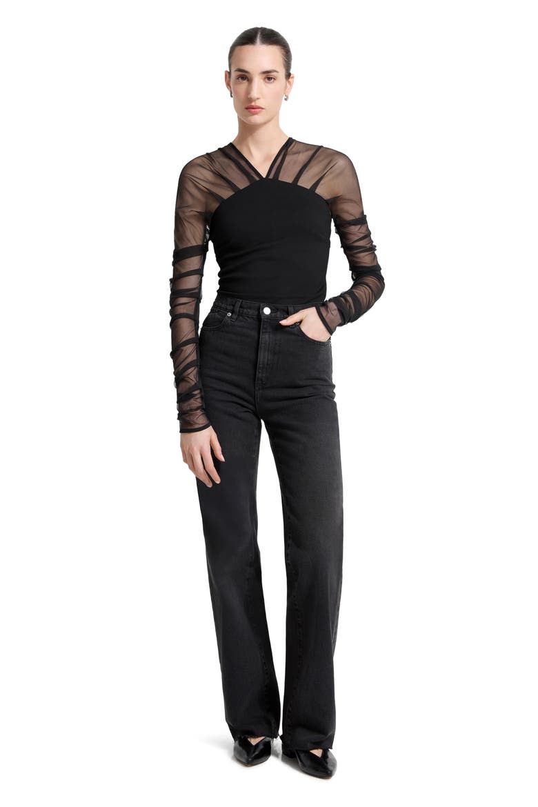 Lita Mesh & Ponte Top, Alternate, color, BLACK