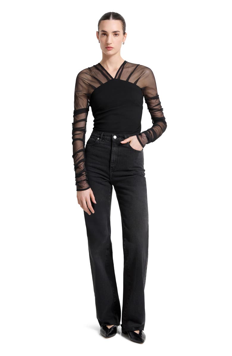 Marcella Lita Mesh & Ponte Top, Alternate, color, Black